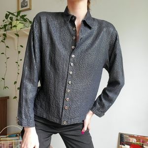 Vintage 90s Black and Silver checked blouse top.